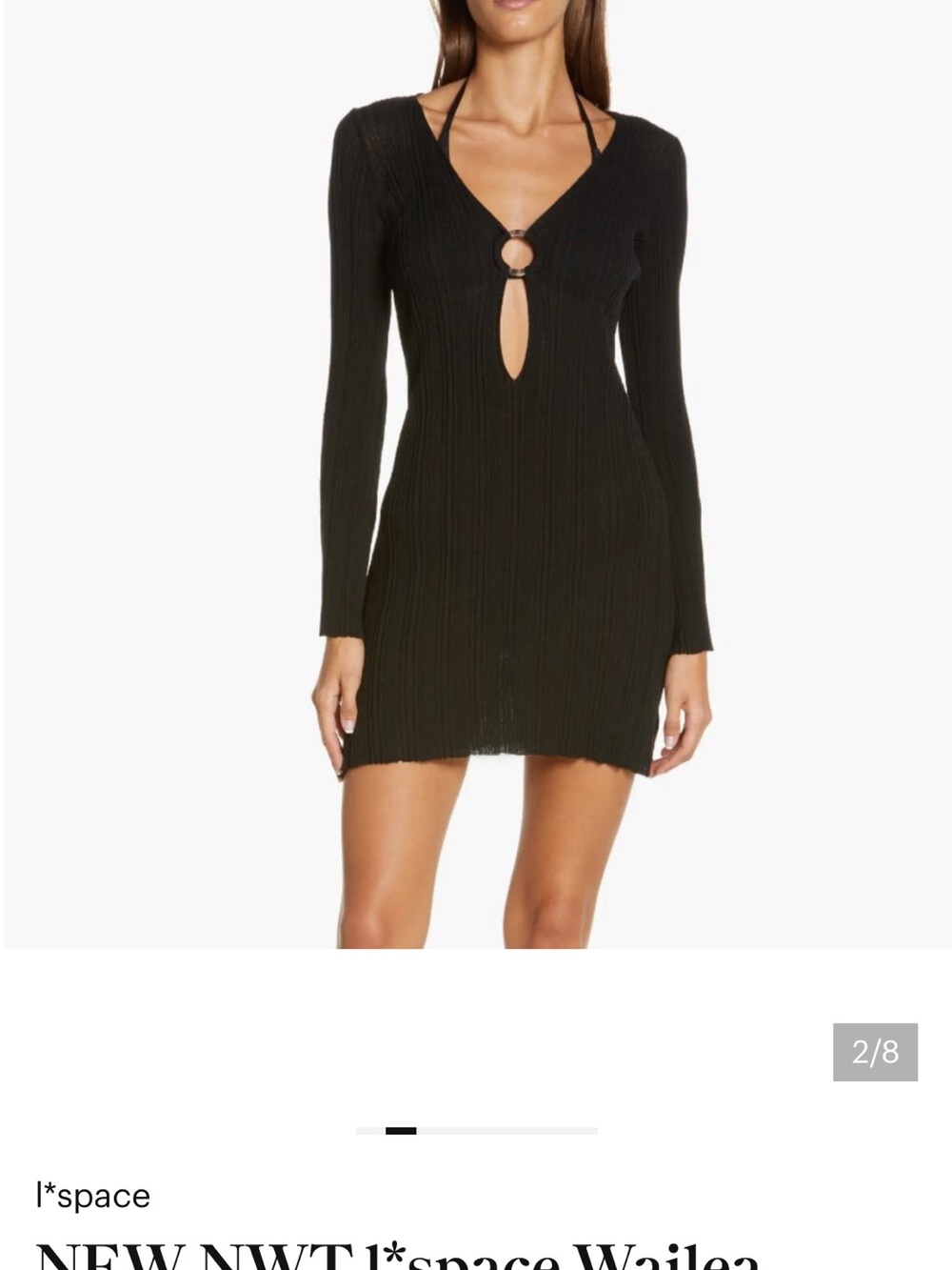 L*space Black Long-Sleeve Mini Dress with Front Ring Detail cover up beach